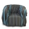Fouta Futée Housses De Fauteuil CARTHAGE - Jeté Fauteuil Coton Anthracite Rayures Turquoises 200 X 200