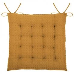Home Maison Housses De Chaises Et Galettes De Chaises Galette De Chaise Matelassée En Nid D'abeille Coton Curry 40 X 40