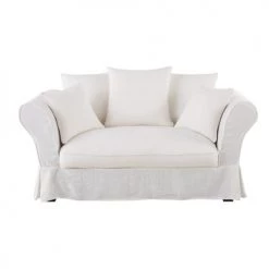Maisons Du Monde Housses De Canapé Housse De Canapé 2 Places En Lin Froissé Blanc