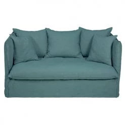 Maisons Du Monde Housses De Canapé Housse De Canapé 2 Places En Lin Froissé Bleu Céladon