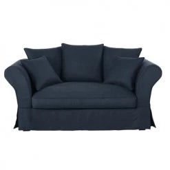 Maisons Du Monde Housses De Canapé Housse De Canapé 2 Places En Lin Froissé Bleu Nuit