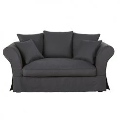 Maisons Du Monde Housses De Canapé Housse De Canapé 2 Places En Lin Froissé Gris Anthracite
