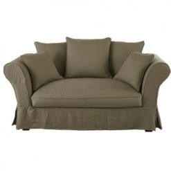Maisons Du Monde Housses De Canapé Housse De Canapé 2 Places En Lin Froissé Vert Kaki