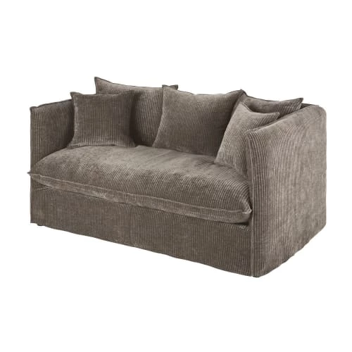 Maisons Du Monde Housses De Canapé Housse De Canapé 2 Places En Velours Côtelé Marron écorce – Image 2