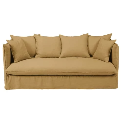 Maisons Du Monde Housses De Canapé Housse De Canapé 3/4 Places En Lin Froissé Ocre