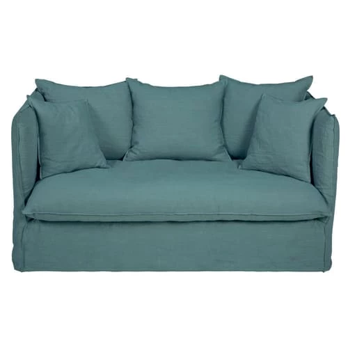 Maisons Du Monde Housses De Canapé Housse De Canapé Convertible 2 Places En Lin Froissé Bleu Céladon