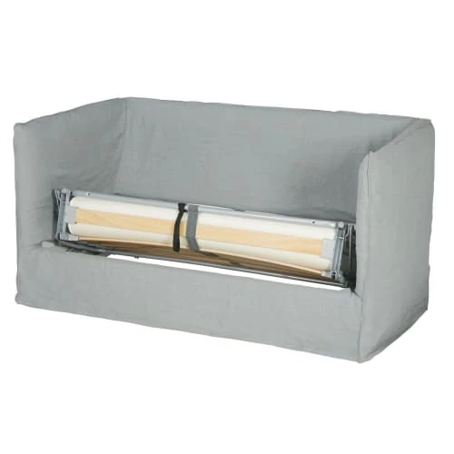 Maisons Du Monde Housses De Canapé Housse De Canapé Convertible 2 Places En Lin Froissé Gris Clair – Image 4