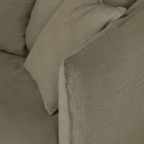 Maisons Du Monde Housses De Canapé Housse De Canapé Convertible 2 Places En Lin Froissé Vert Kaki – Image 4