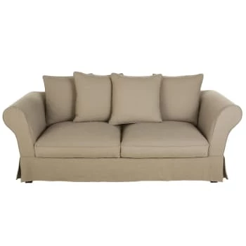 Maisons Du Monde Housses De Canapé Housse De Canapé Convertible 3/4 Places (12 Cm) En Lin Froissé Vert Kaki – Image 6