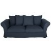 Maisons Du Monde Housses De Canapé Housse De Canapé Convertible 3/4 Places (12 Cm) En Lin Froissé Bleu Nuit