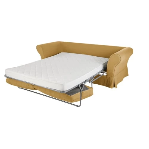 Maisons Du Monde Housses De Canapé Housse De Canapé Convertible 3/4 Places (12 Cm) En Lin Froissé Ocre – Image 2