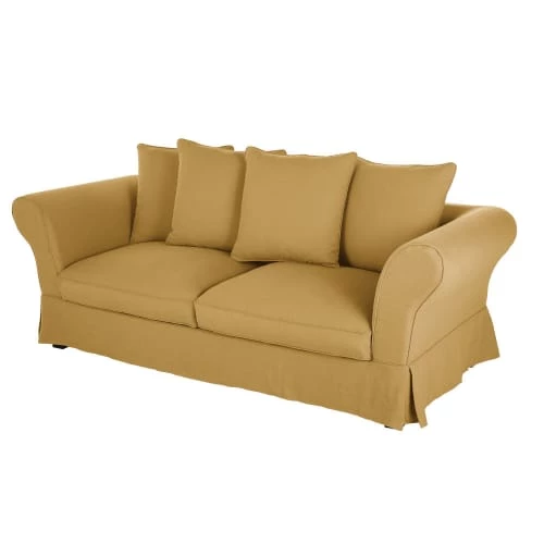 Maisons Du Monde Housses De Canapé Housse De Canapé Convertible 3/4 Places (12 Cm) En Lin Froissé Ocre – Image 3