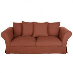 Maisons Du Monde Housses De Canapé Housse De Canapé Convertible 3/4 Places (12 Cm) En Lin Froissé Terracotta