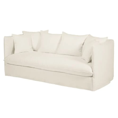 Maisons Du Monde Housses De Canapé Housse De Canapé Convertible 3/4 Places En Lin Froissé Blanc – Image 4