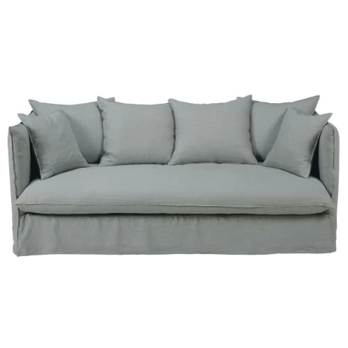 Maisons Du Monde Housses De Canapé Housse De Canapé Convertible 3/4 Places En Lin Froissé Gris Clair