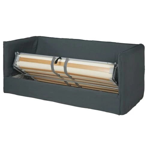 Maisons Du Monde Housses De Canapé Housse De Canapé Convertible 3/4 Places En Lin Froissé Gris Clair – Image 2