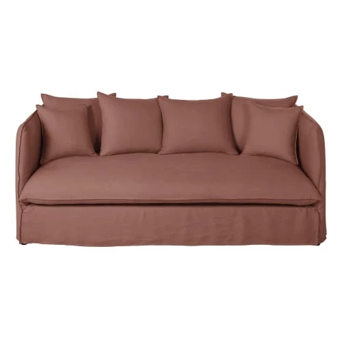 Maisons Du Monde Housses De Canapé Housse De Canapé Convertible 3/4 Places En Lin Supérieur Rouge Rhubarbe