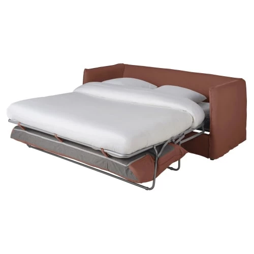 Maisons Du Monde Housses De Canapé Housse De Canapé Convertible 3/4 Places En Lin Supérieur Rouge Rhubarbe – Image 2