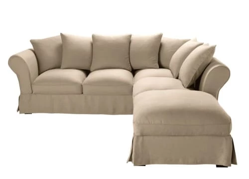Maisons Du Monde Housses De Canapé Housse De Canapé D'angle Convertible (6 Cm) En Lin Froissé Beige Ficelle