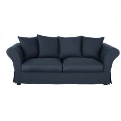 Maisons Du Monde Housses De Canapé Housse De Canapé Fixe Et Convertible 3/4 Places (6 Cm) En Lin Froissé Bleu Nuit