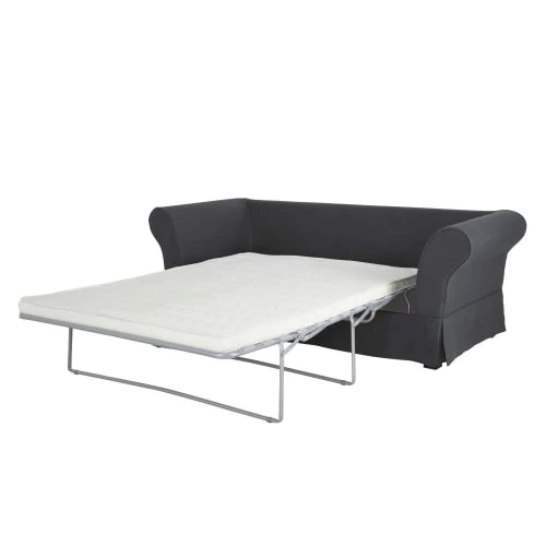 Maisons Du Monde Housses De Canapé Housse De Canapé Fixe Et Convertible 3/4 Places (6 Cm) En Lin Froissé Gris Anthracite – Image 3