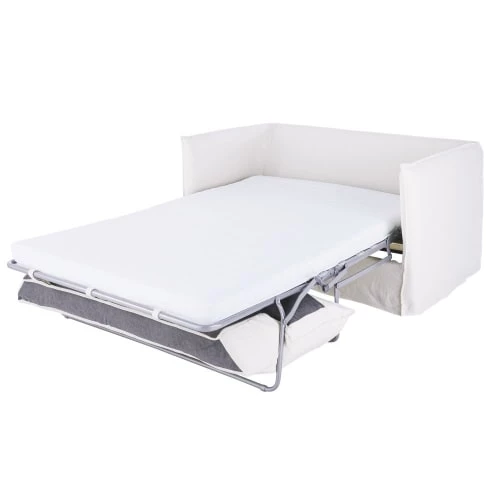 Maisons Du Monde Housses De Canapé Housse De Canapé-lit 3/4 Places En Lin Supérieur Blanc – Image 2