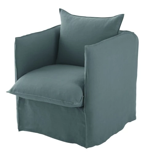 Maisons Du Monde Housses De Fauteuil Housse De Fauteuil En Lin Froissé Bleu Céladon – Image 2