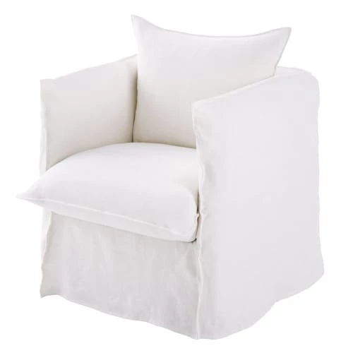 Maisons Du Monde Housses De Fauteuil Housse De Fauteuil En Lin Supérieur Blanc – Image 2