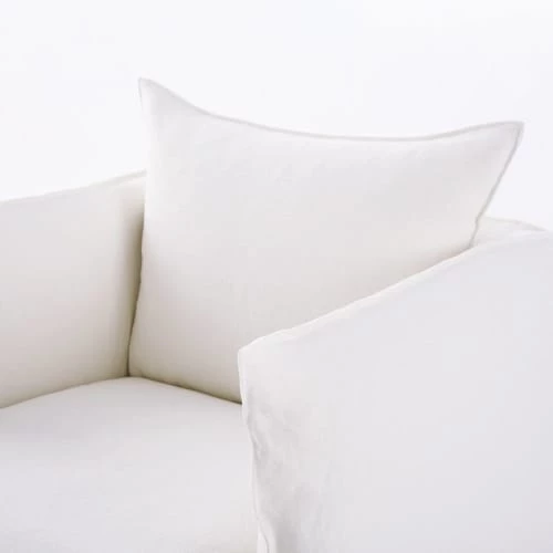 Maisons Du Monde Housses De Fauteuil Housse De Fauteuil En Lin Supérieur Blanc – Image 3