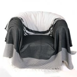 Fouta Futée Housses De Fauteuil Jeté De Fauteuil 100% Coton Rayures Noir Et Blanc 200 X 200